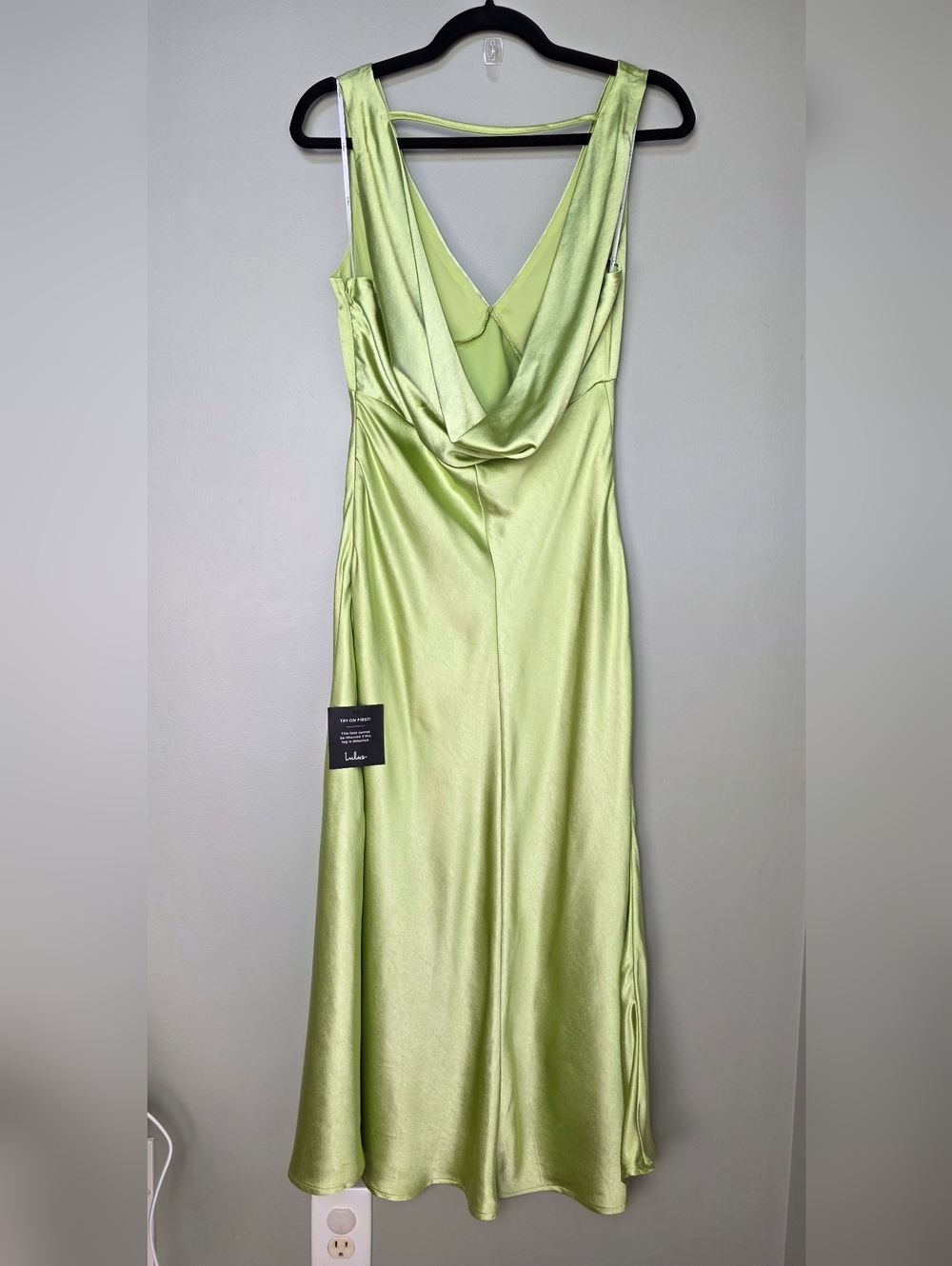 Lulus Incredible Love Lime Green Satin Cowl Back Midi Slip Dress, Medium, NWT! - Picture 7 of 15